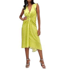 Asos Womens A Line Dress Yellow White Polka Dot Twist Front Halter Neck 8 NWT